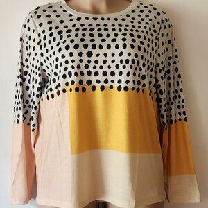 Polka Dot color block long sleeve tee sz 2X black yellow EUC